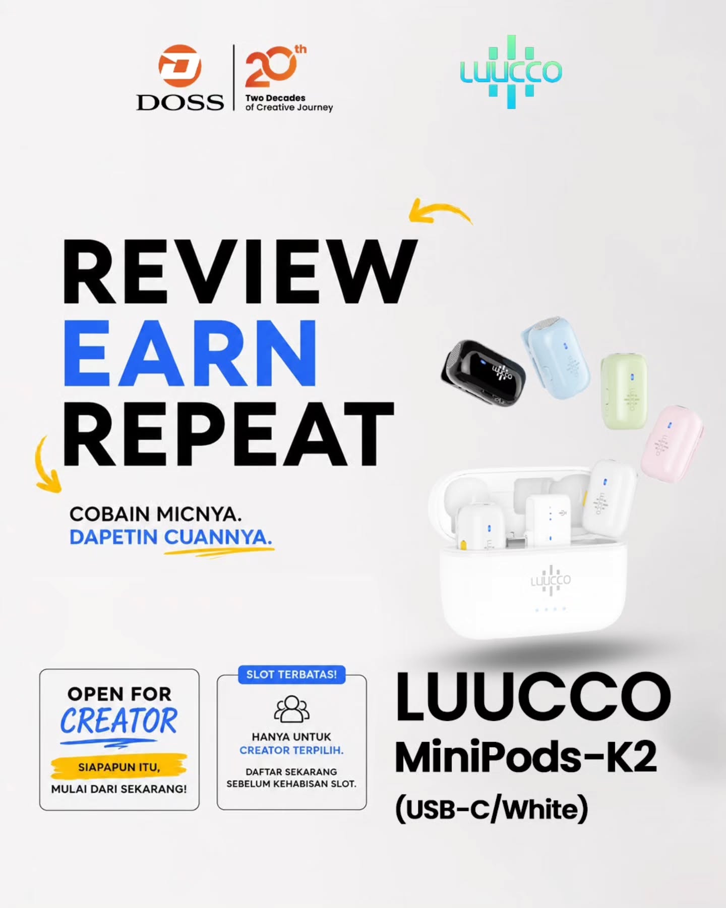 Review Mic Bisa Jadi Cuan! DOSS Buka Lowongan Kreator untuk Nyobain LUUCCO MiniPods-K2