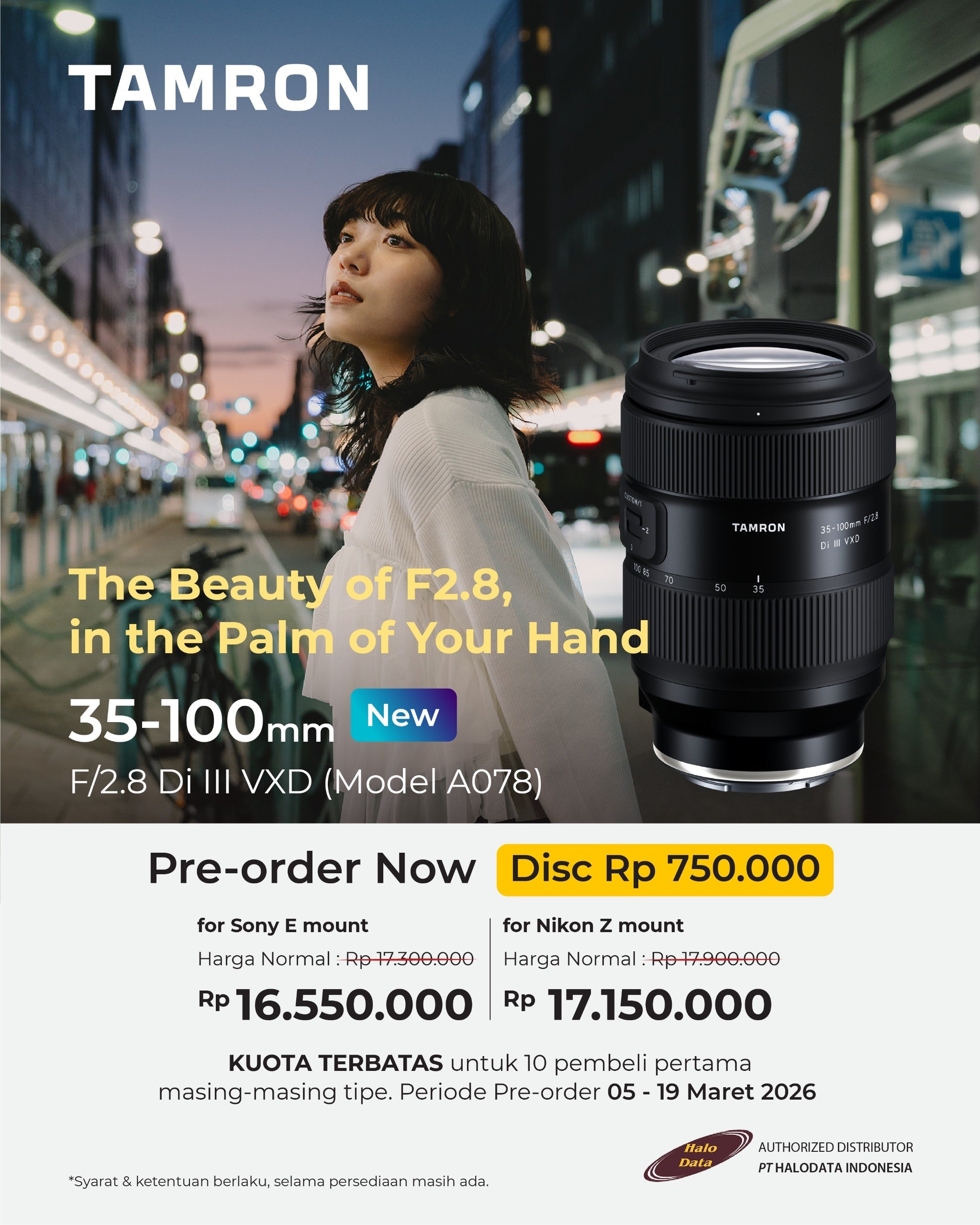 Yuk Pre Order Lensa Tamron 35-100mm F/2.8 Di III VXD di DOSS, Dapatkan Harga Menariknya
