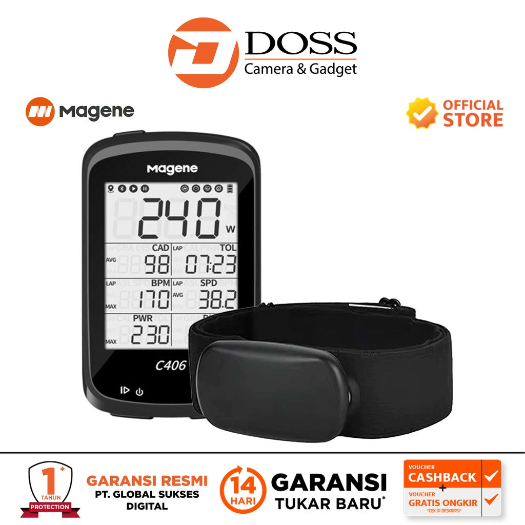 Magene C406 Bike Computer Black + Thinkrider Chest Heart Rate Monitor