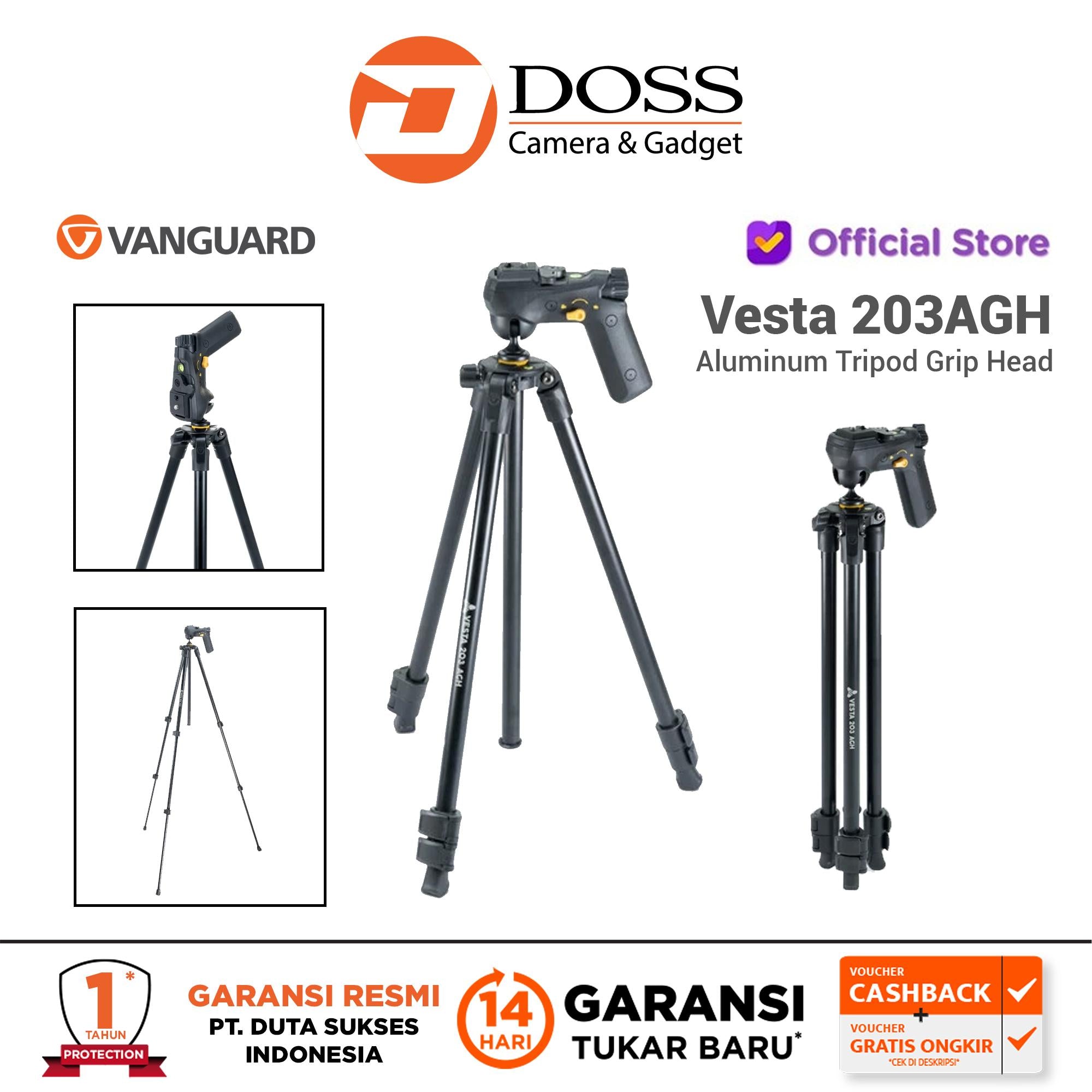 Vanguard Vesta 203AGH Aluminum Tripod Grip Head 203 AGH Tripod Kamera