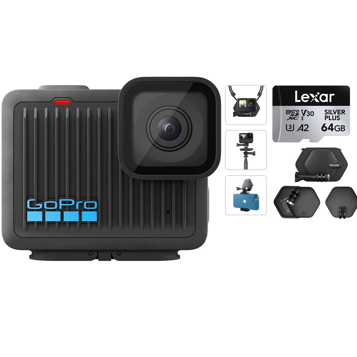 GoPro Hero Action Camera (FREE Lexar 64GB Silver Plus microSDXC UHS-I & Telesin Magnetic Mount)