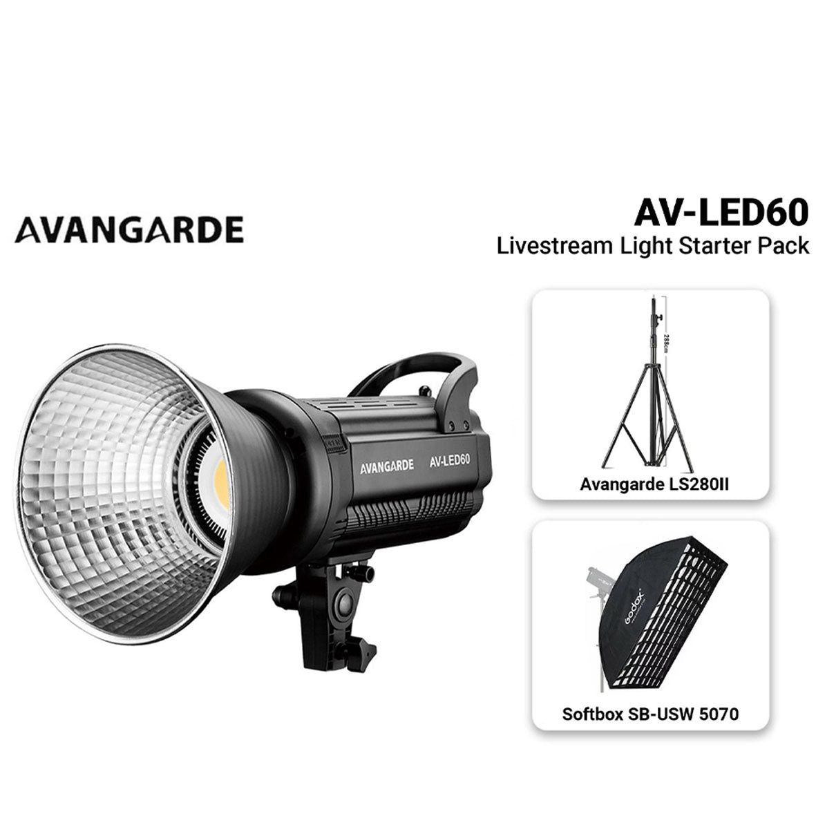 Avangarde Livestream Light Starter Pack AV-LED60 with Softbox Godox SB-USW 5070 and Light Stand Avangarde LS280II