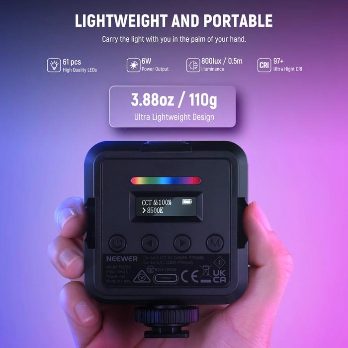 Neewer RGB62 App Control Magnetic RGB Video Light RGB 62