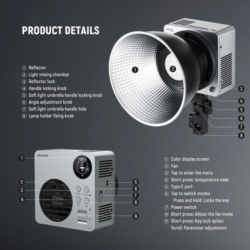 Neewer HB80C 80W RGBWW Mini COB LED Video Light