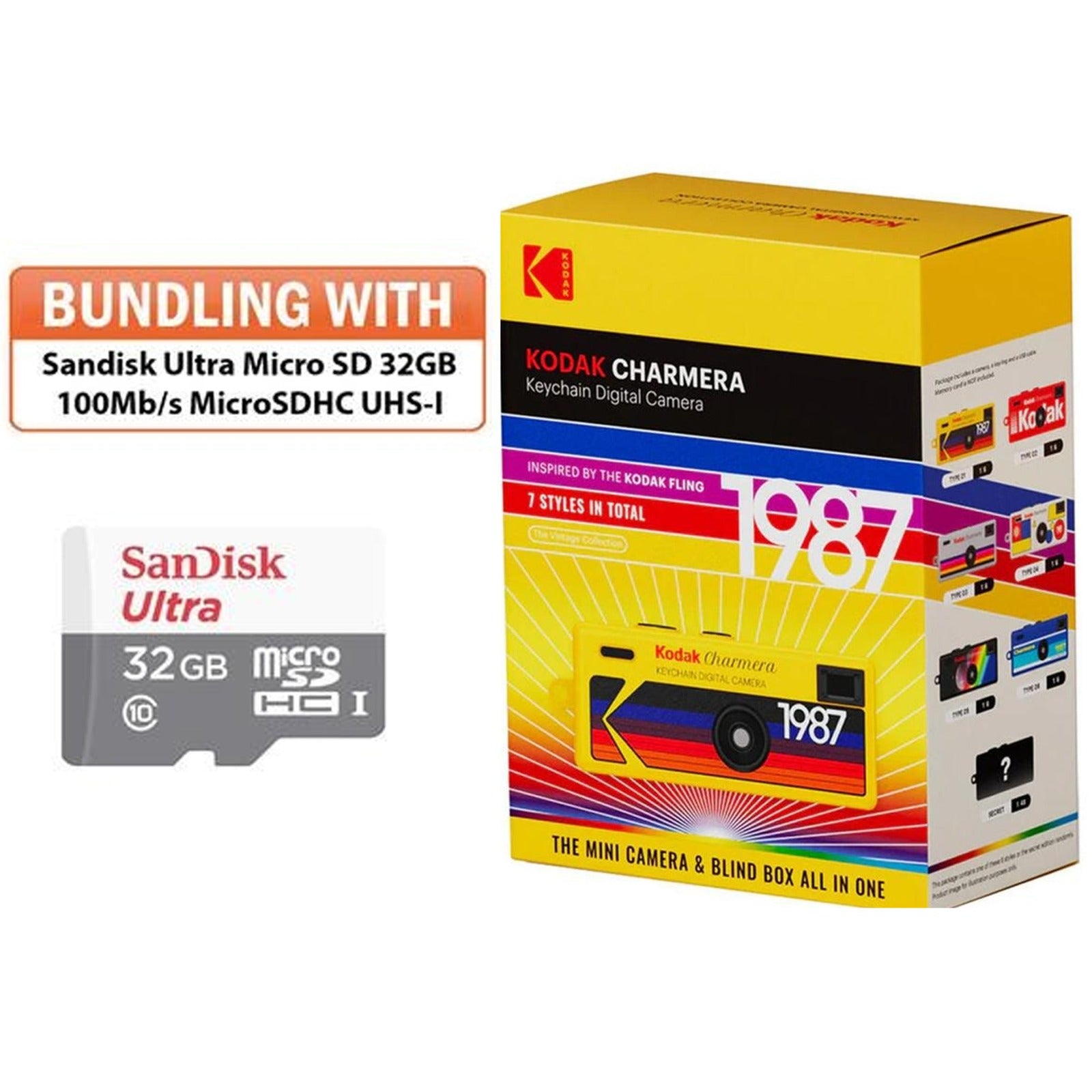 Kodak Charmera Key Chain Digital Camera (Random Style Blind Box) with Sandisk Ultra MicroSD 32GB