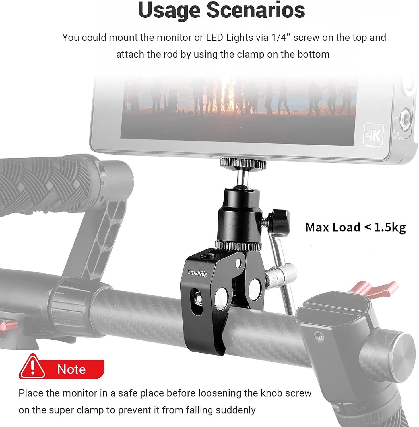 SmallRig Clamp Mount with 1/4" Screw Ball Head Mount 1124