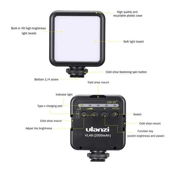 Ulanzi VL49 RGB Black Mini Pocket Video LED Light - Black
