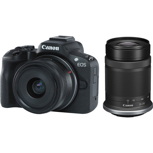 Canon EOS R50 Mirrorless Camera with 18-45mm and 55-210mm Lenses Black