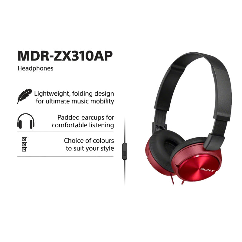 Sony MDR-ZX310AP ZX Series Stereo Headset Red