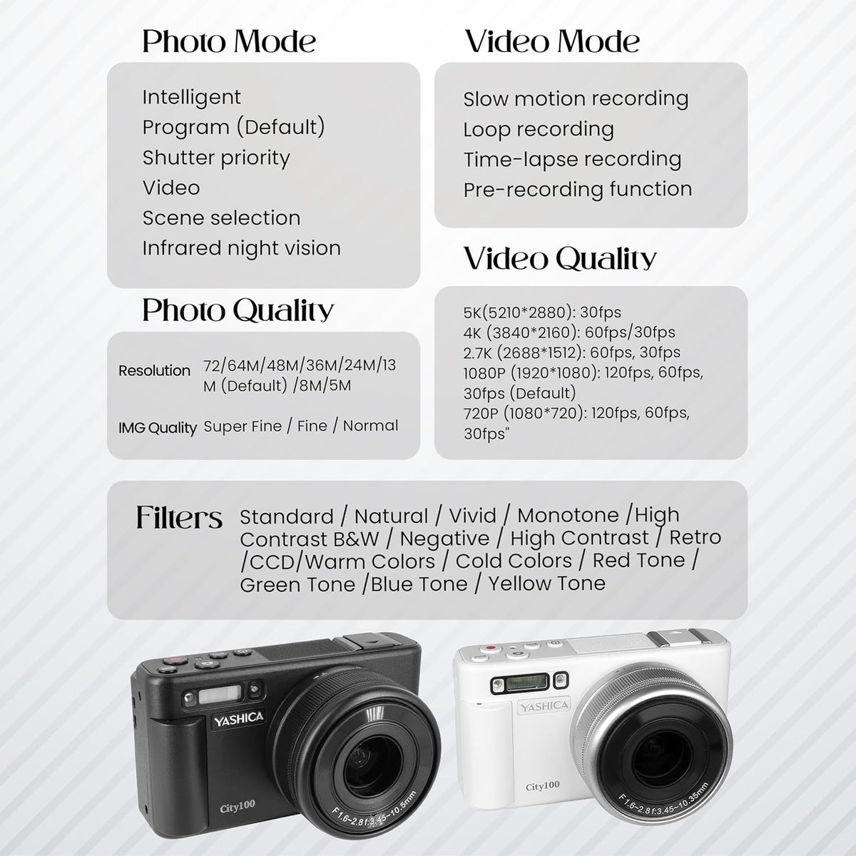 YASHICA City 100 (Black) with Sandisk Ultra Micro SD 32GB 100Mb/s MicroSDHC UHS-I