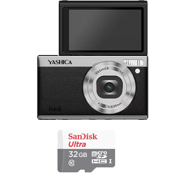 YASHICA Tank Compact Digital Camera (Noir) with Sandisk Ultra Micro SD 32GB 100Mb/s MicroSDHC UHS-I