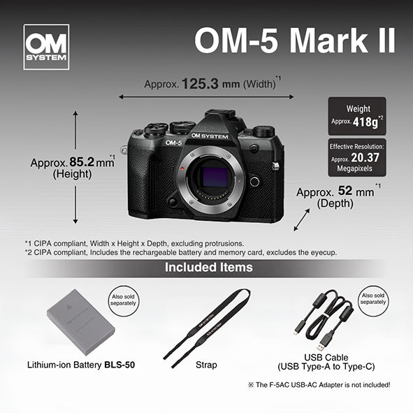 OM SYSTEM OM-5 Mark ii Mirrorless Camera Body Only (Black)