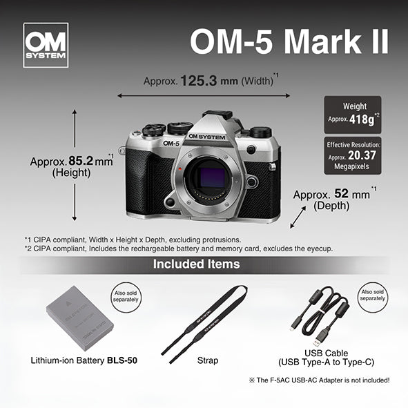 OM SYSTEM OM-5 Mark ii Mirrorless Camera Body Only (Silver)