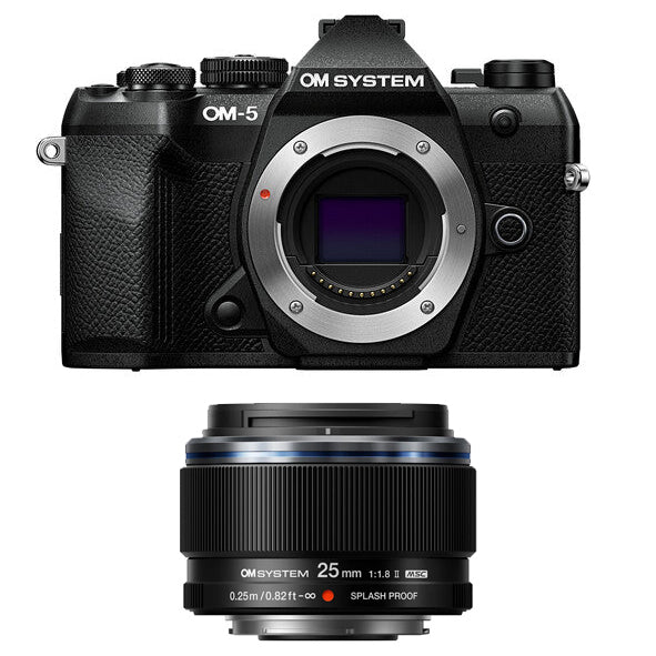 OM SYSTEM OM-5 Mark ii Mirrorless Camera Body Only (Black) with OM SYSTEM M.ZUIKO DIGITAL 25mm F1.8 Ⅱ Lens