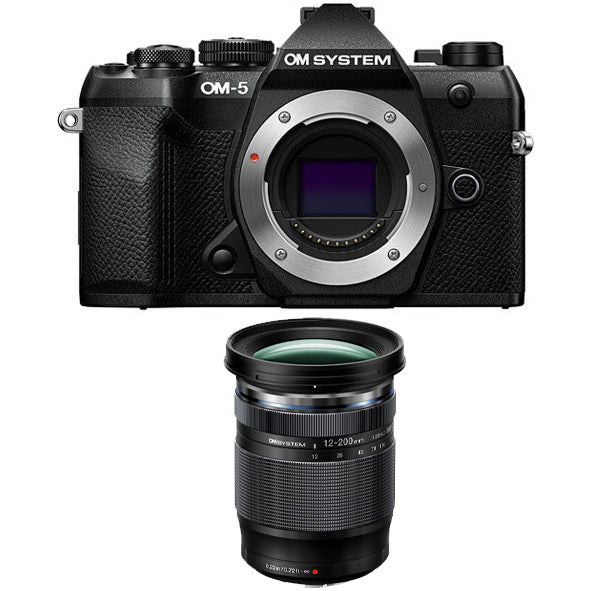 OM SYSTEM OM-5 Mark ii Mirrorless Camera Body Only (Black) with OM SYSTEM M.ZUIKO DIGITAL ED 12-200mm F3.5-6.3 Lens
