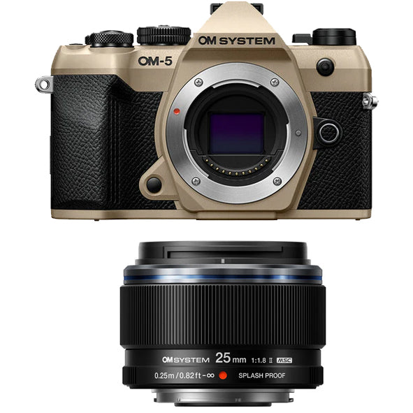 OM SYSTEM OM-5 Mark ii Mirrorless Camera Body Only (Sand Beige) with OM SYSTEM M.ZUIKO DIGITAL 25mm F1.8 Ⅱ Lens