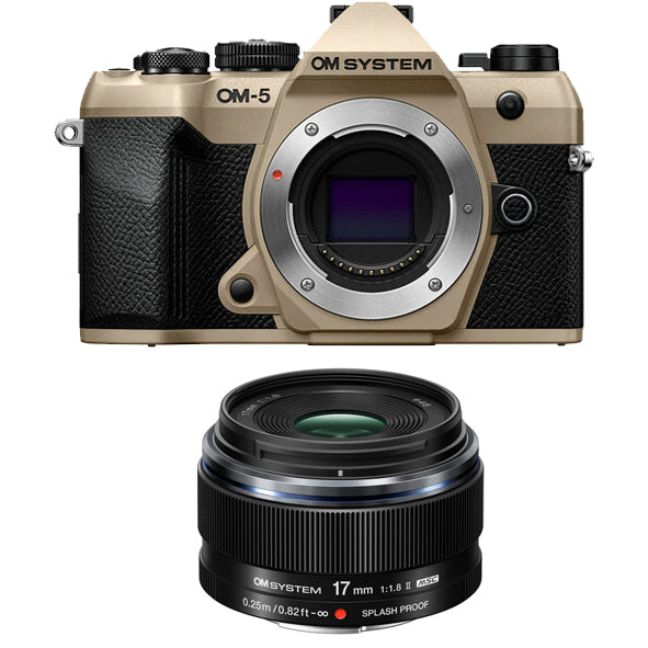 OM SYSTEM OM-5 Mark ii Mirrorless Camera Body Only (Sand Beige) with OM SYSTEM M.ZUIKO DIGITAL 17mm F1.8 Ⅱ Lens
