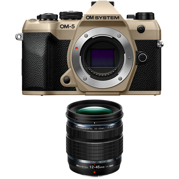 OM SYSTEM OM-5 Mark ii Mirrorless Camera Body Only (Sand Beige) with OM SYSTEM M.ZUIKO DIGITAL ED 12-45mm F4.0 PRO Lens