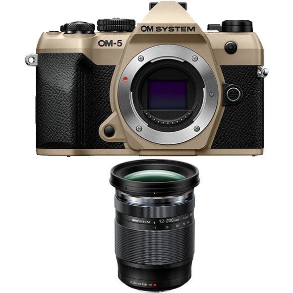 OM SYSTEM OM-5 Mark ii Mirrorless Camera Body Only (Sand Beige) with OM SYSTEM M.ZUIKO DIGITAL ED 12-200mm F3.5-6.3 Lens