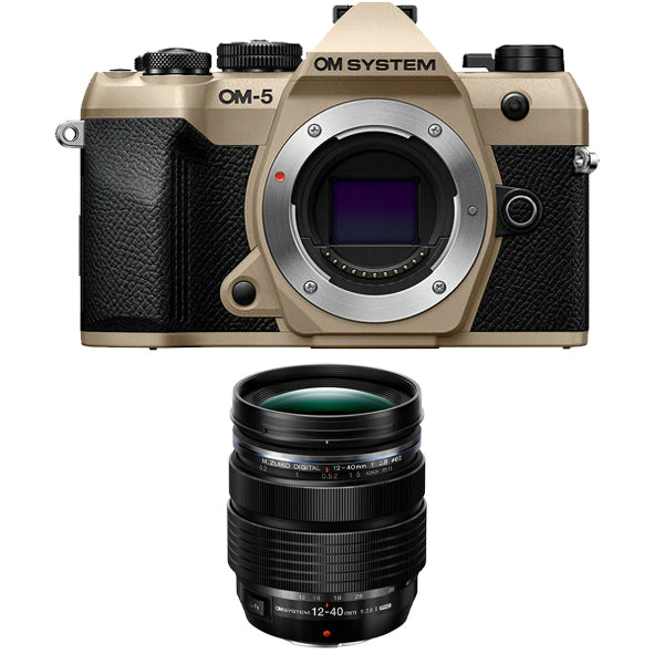 OM SYSTEM OM-5 Mark ii Mirrorless Camera Body Only (Sand Beige) with OM SYSTEM M.ZUIKO DIGITAL ED 12-40mm F2.8 PRO II Lens