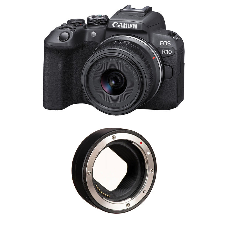 Canon EOS R10 Mirrorless Camera with 18-45mm Lens with Canon Mount Adapter EF-EOS R