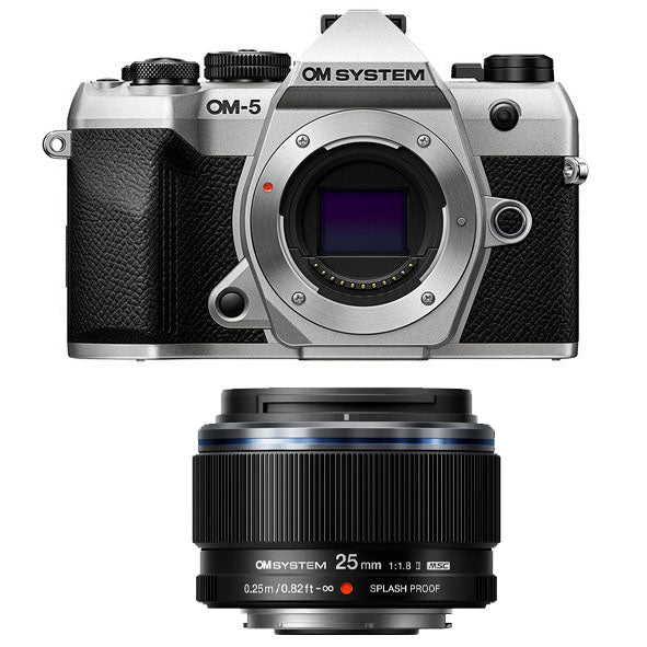 OM SYSTEM OM-5 Mark ii Mirrorless Camera Body Only (Silver) with OM SYSTEM M.ZUIKO DIGITAL 25mm F1.8 Ⅱ Lens