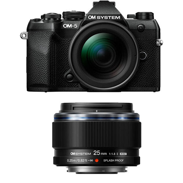 OM SYSTEM OM-5 Mark ii Mirrorless Camera with 14-150mm F4.0-5.6 Ⅱ Lens kit (Black) with OM SYSTEM M.ZUIKO DIGITAL 25mm F1.8 Ⅱ Lens