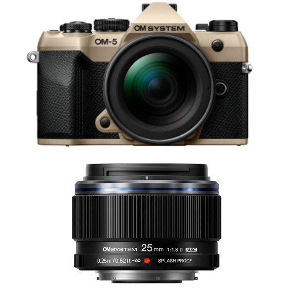 OM SYSTEM OM-5 Mark ii Mirrorless Camera with 14-150mm F4.0-5.6 Ⅱ Lens kit (Sand Beige) with OM SYSTEM M.ZUIKO DIGITAL 25mm F1.8 Ⅱ Lens