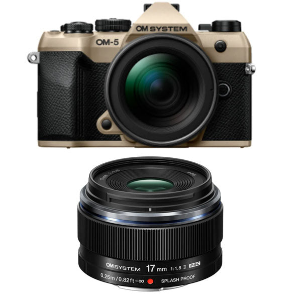 OM SYSTEM OM-5 Mark ii Mirrorless Camera with 14-150mm F4.0-5.6 Ⅱ Lens kit (Sand Beige) with OM SYSTEM M.ZUIKO DIGITAL 17mm F1.8 Ⅱ Lens