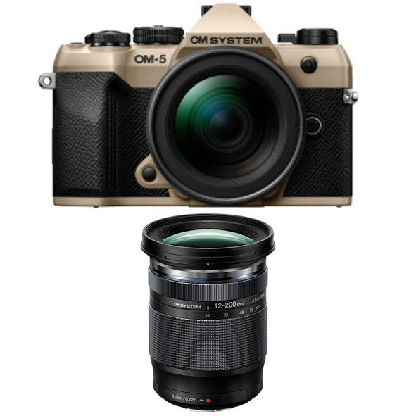 OM SYSTEM OM-5 Mark ii Mirrorless Camera with 14-150mm F4.0-5.6 Ⅱ Lens kit (Sand Beige) with OM SYSTEM M.ZUIKO DIGITAL ED 12-200mm F3.5-6.3 Lens