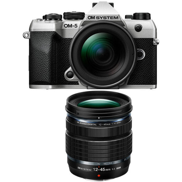 OM SYSTEM OM-5 Mark ii Mirrorless Camera with 14-150mm F4.0-5.6 Ⅱ Lens kit (Silver) with OM SYSTEM M.ZUIKO DIGITAL ED 12-45mm F4.0 PRO Lens