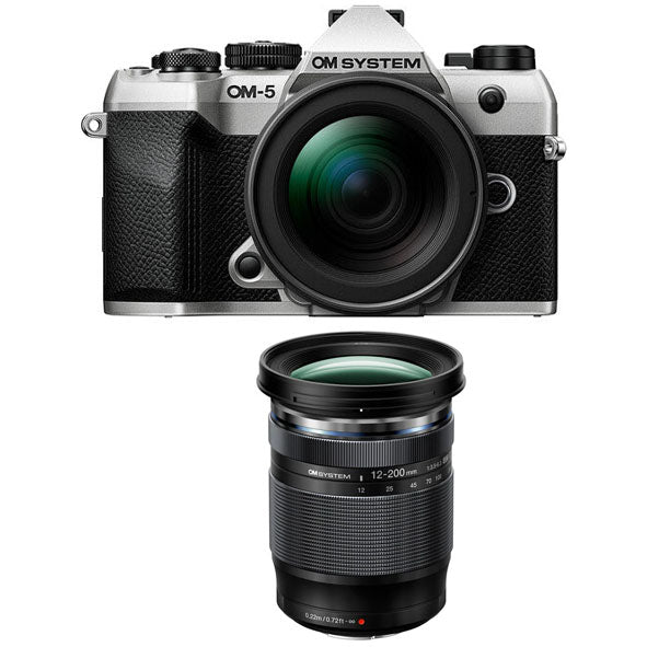 OM SYSTEM OM-5 Mark ii Mirrorless Camera with 14-150mm F4.0-5.6 Ⅱ Lens kit (Silver) with OM SYSTEM M.ZUIKO DIGITAL ED 12-200mm F3.5-6.3 Lens