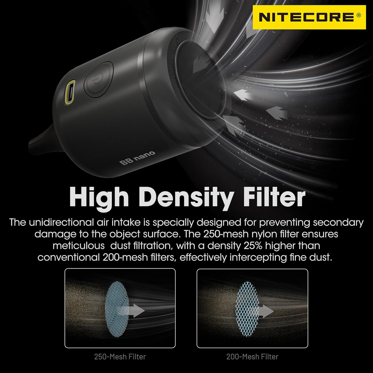 Nitecore BB Nano Pocket Sized Electronic Blower with Vaccum Cleaning Accessories