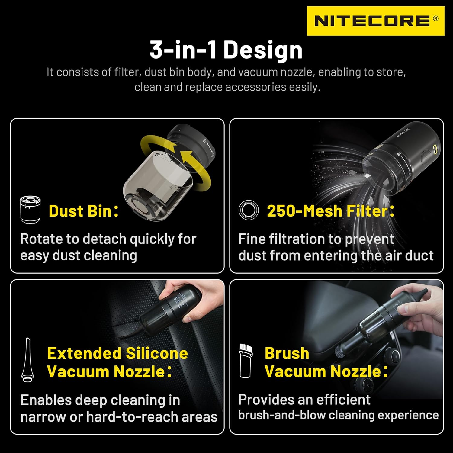 Nitecore BB Nano Pocket Sized Electronic Blower with Vaccum Cleaning Accessories