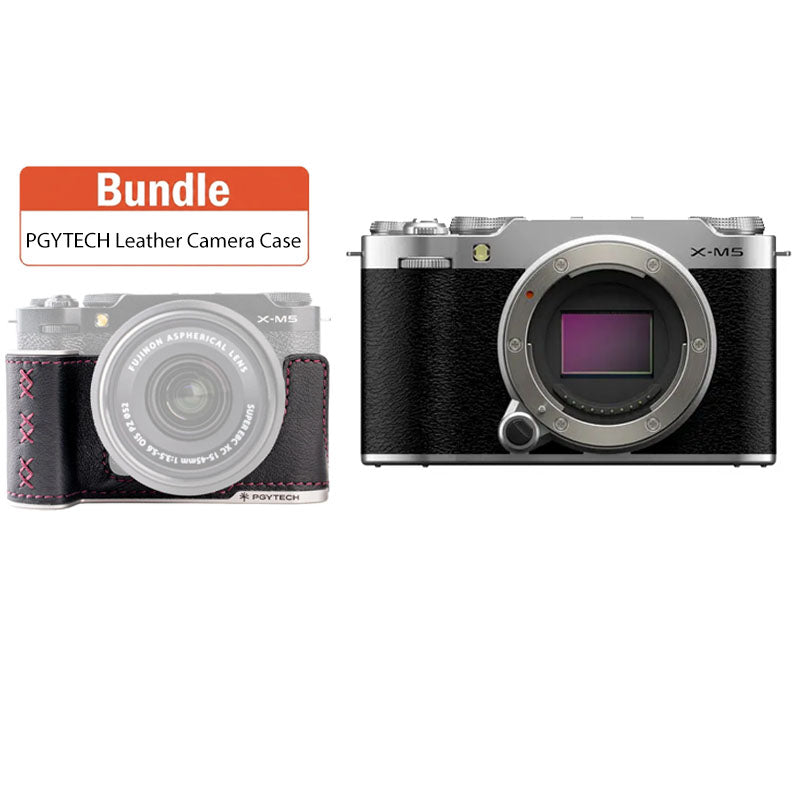 Fujifilm X-M5 Mirrorless Camera Silver with PGYTECH Leather Camera Case for FUJIFILM X-M5 Midnight Black P-CB-543