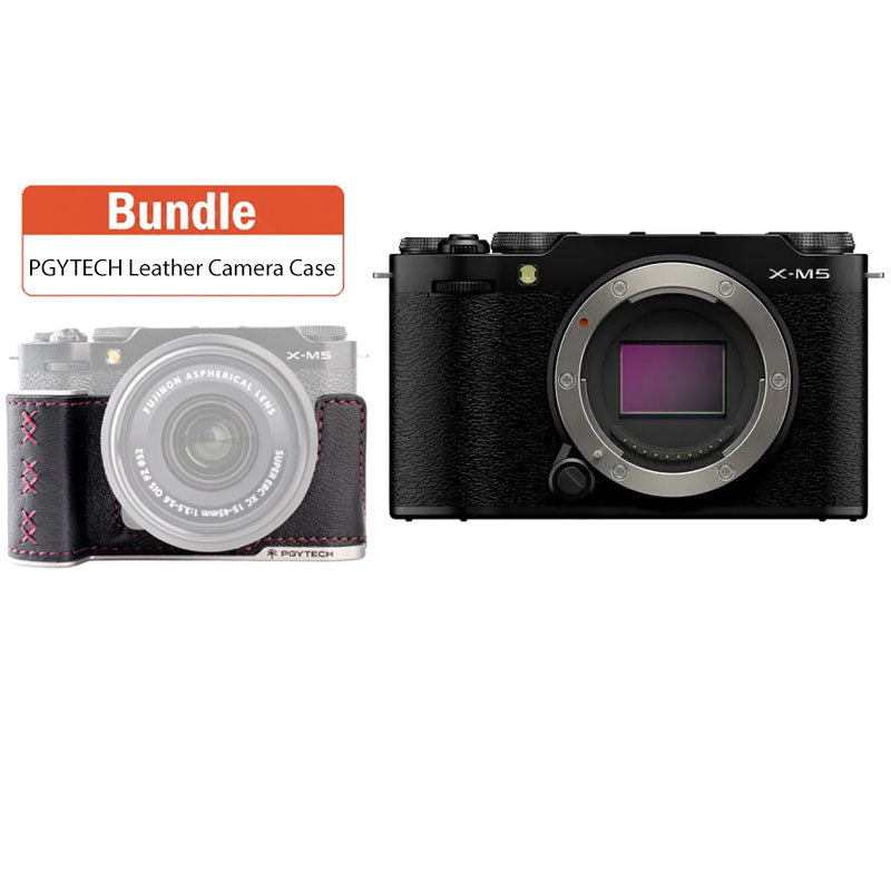 Fujifilm X-M5 Mirrorless Camera Black with PGYTECH Leather Camera Case for FUJIFILM X-M5 Midnight Black P-CB-543