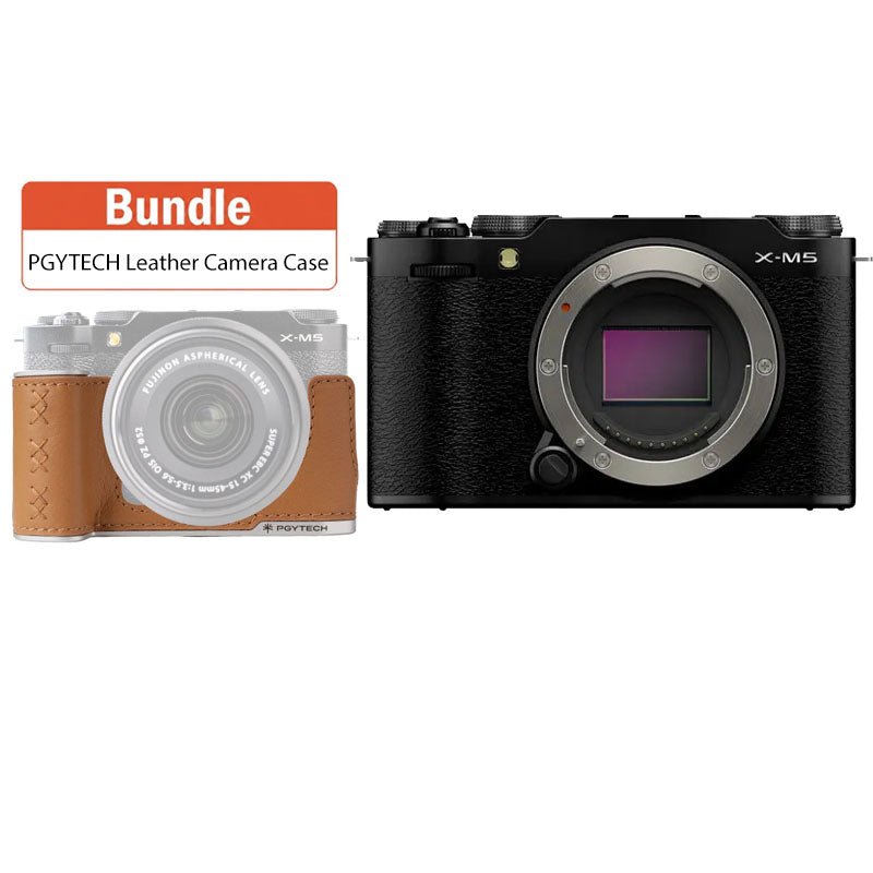 Fujifilm X-M5 Mirrorless Camera Black with PGYTECH Leather Camera CaseFor FUJIFILM X-M5 Clay Brown) P-CB-544