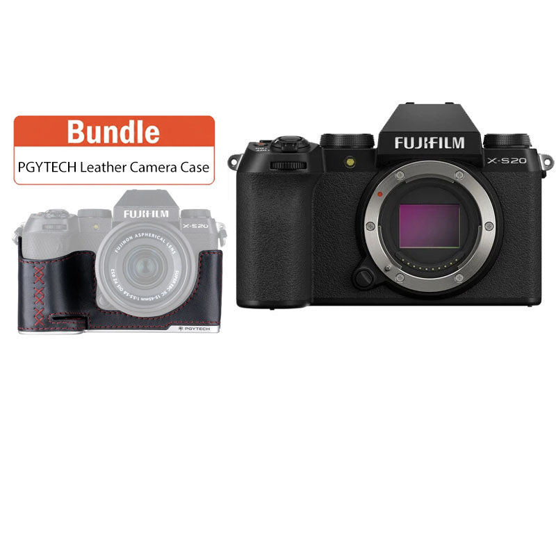Fujifilm X-S20 Mirrorless Camera Body Only (Black) with PGYTECH Leather Camera Case for FUJIFILM X-S20 Midnight Black P-CB-540