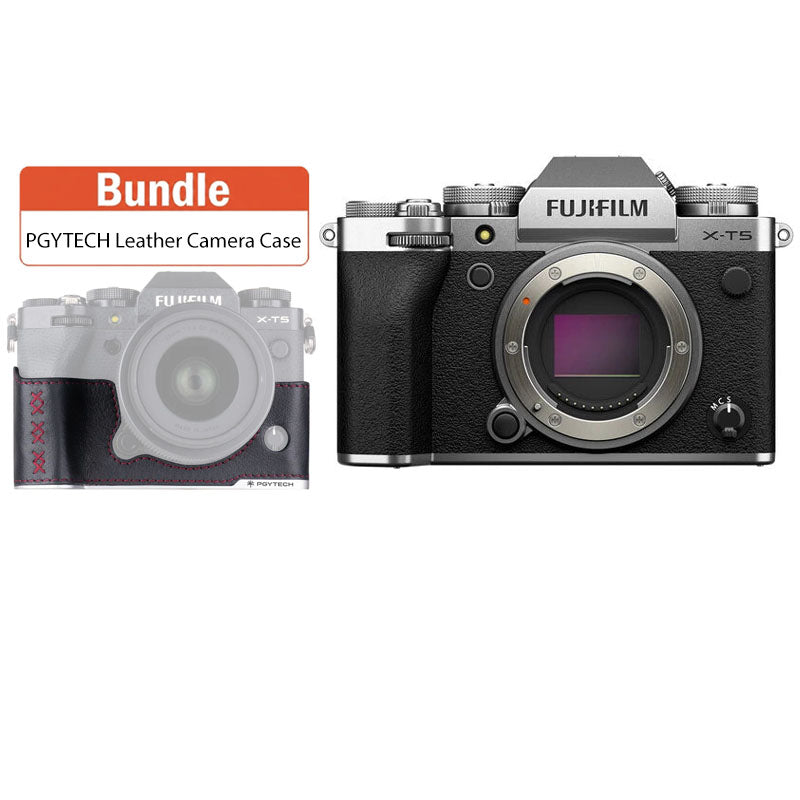 Fujifilm X-T5 Mirrorless Camera Body Only (Silver) with PGYTECH Leather Camera Case for FUJIFILM X-T5 Midnight Black P-CB-552