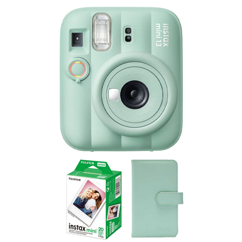 Fujifilm Instax Mini 13 Instant Film Camera (Lagoon Green) with Paper Mini Twin Package + Instax Mini Album Green