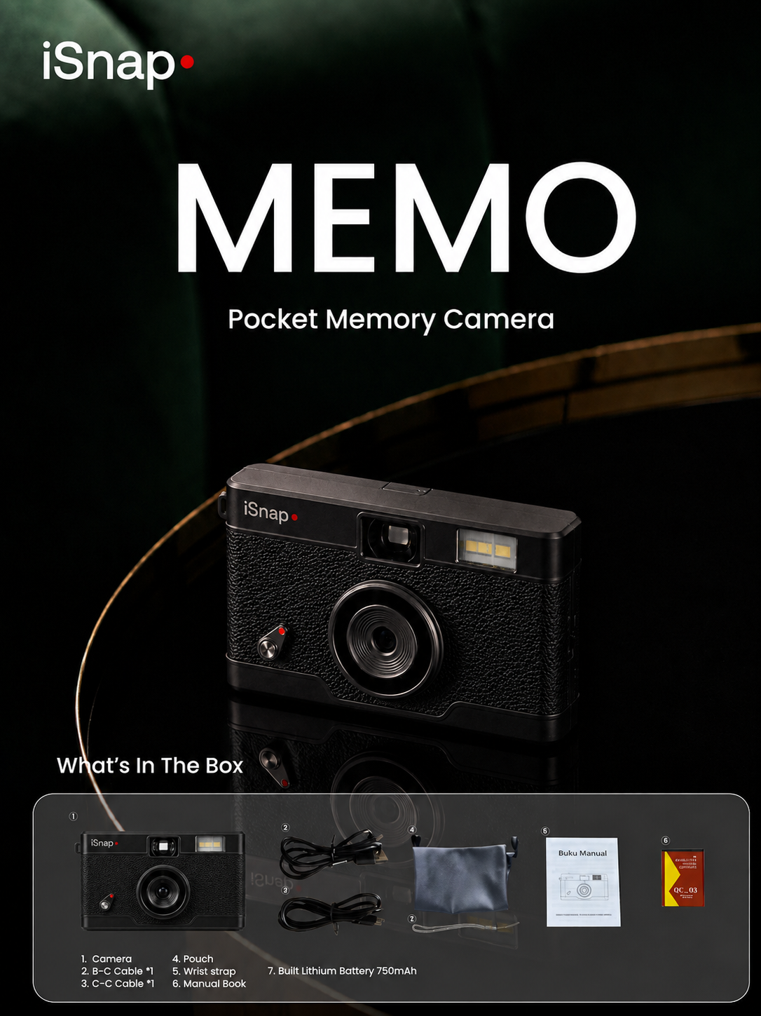 iSnap MEMO Screenless Digital Camera - Black