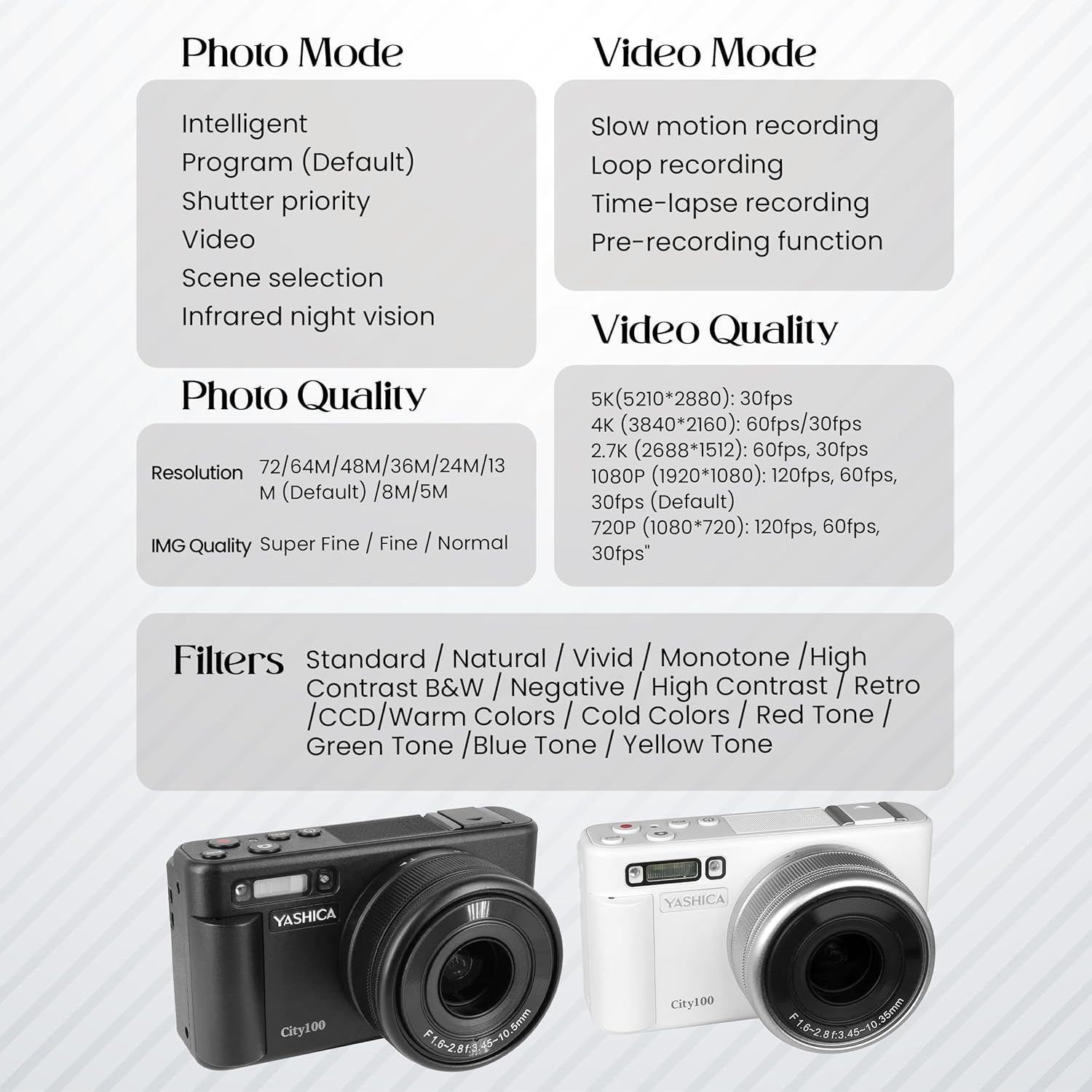 YASHICA City 100 (Black) with Sandisk Ultra Micro SD 32GB 100Mb/s MicroSDHC UHS-I
