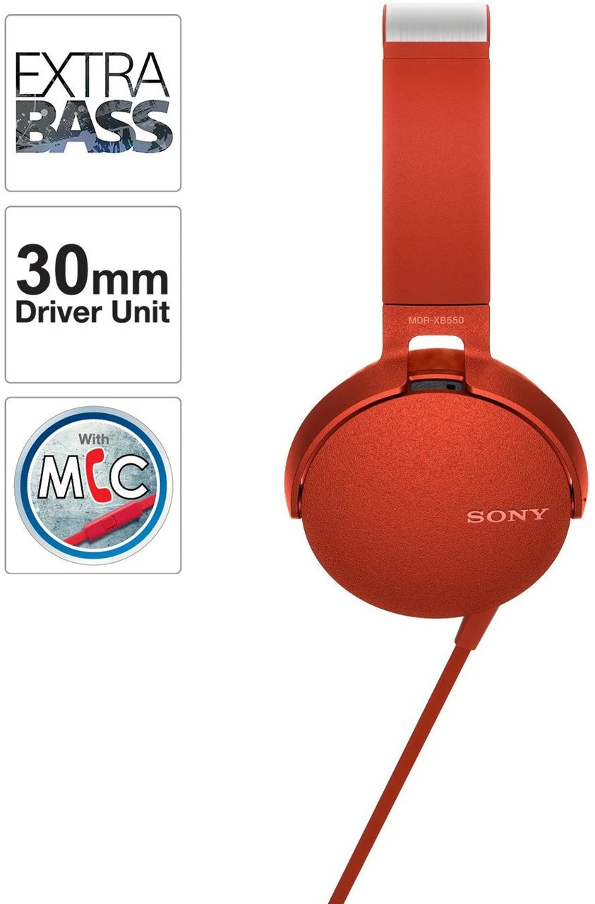 Sony MDR-XB550AP Extra Bass Headphones Red