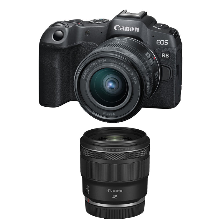 Canon EOS R8 Mirrorless Camera RF 24-50mm f4.5-6.3 IS STM with 45mm f1.2 STM Lens (Canon RF)