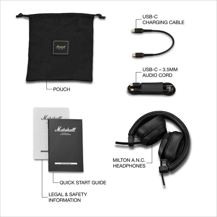 Marshall Milton A.N.C. Wireless Noise-Canceling On-Ear Headphones (Black)