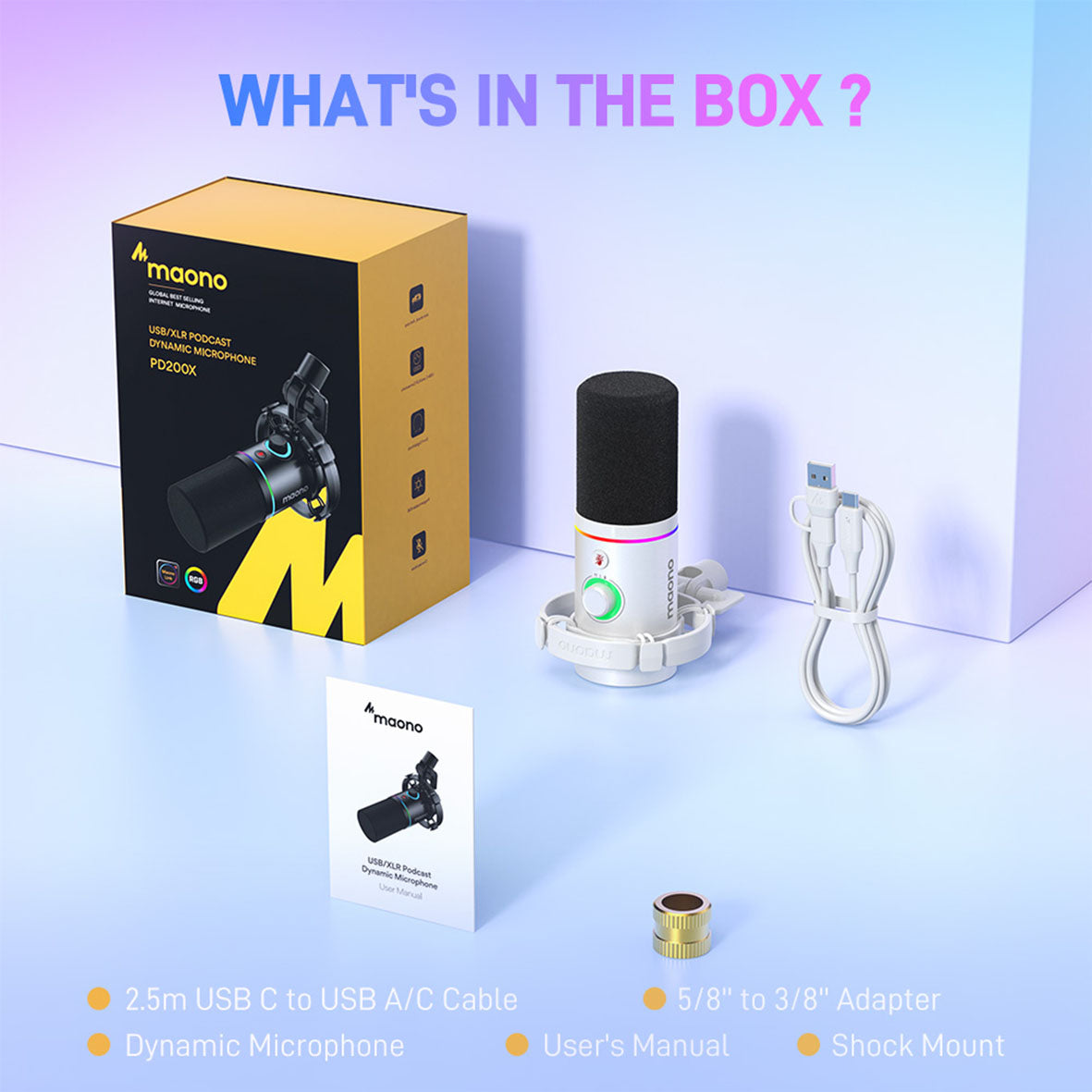 MAONO PD200X USB / XLR Dynamic Microphone (White)