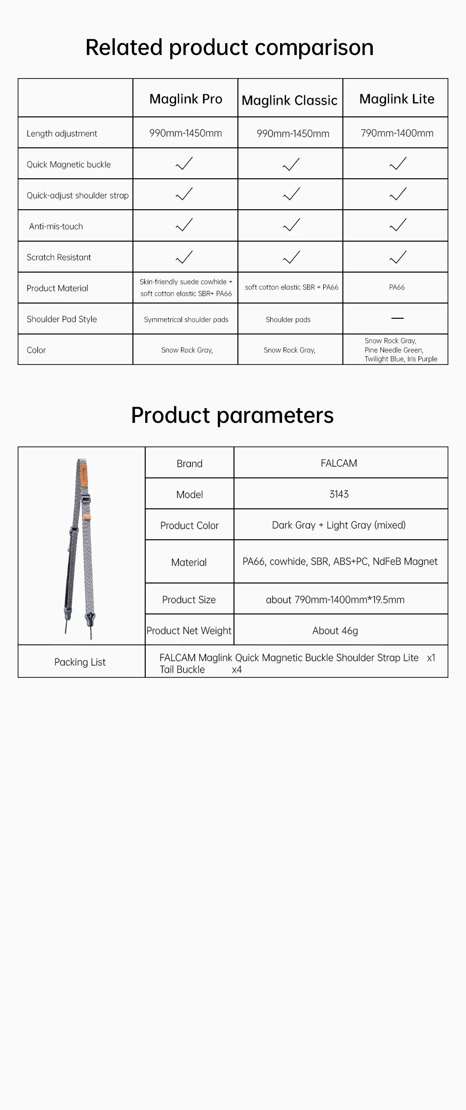 FALCAM Maglink Quick Magnetic Buckle Shoulder Strap Lite (Grey) 3143