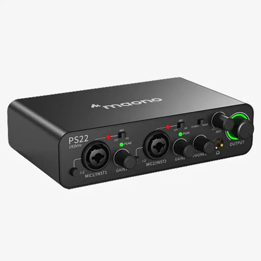 Maono PS22 Audio Interface for Recording, Music Production, Guitar - Black