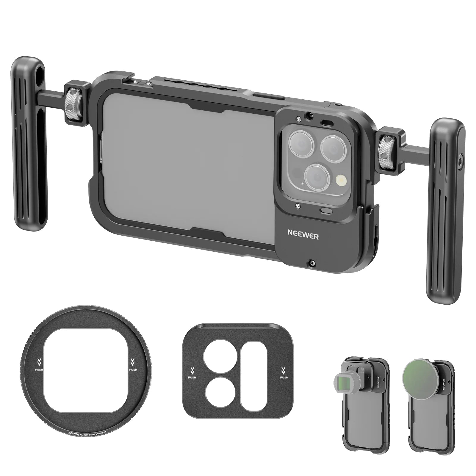 Neewer PA024K NEEWER HANDHELD CAGE With 67MM FILTER MOUNT&17MM LENS MOUNT FOR IPHONE 15 PRO MAX
