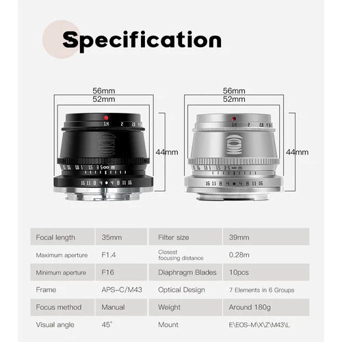 TTartisan 35mm f1.4 LEICA L-MOUNT SILVER (APS-C)